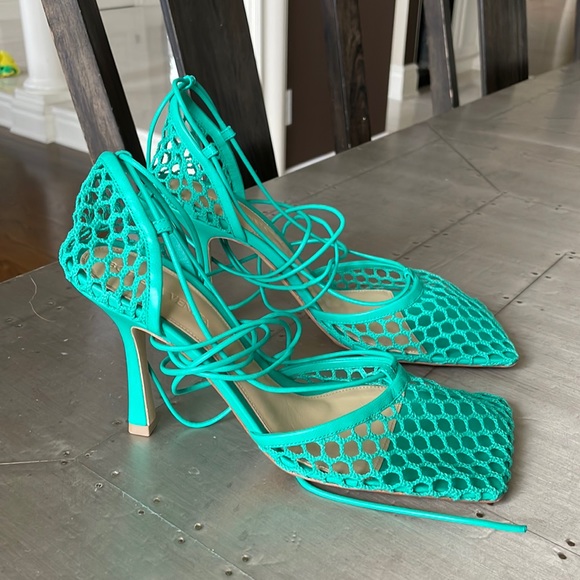 bottega veneta turquoise stretch web sandal pump sz 39